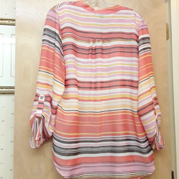 Zac and Rachel Orange Pink Striped Pintuck Henley Tunic L - Picture 8 of 8